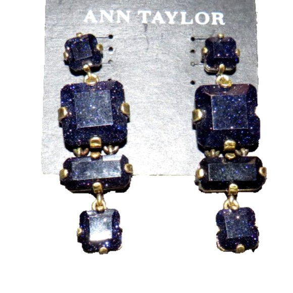 Ann Taylor Navy Sparkly Dangle Statement Earrings - Picture 4 of 7